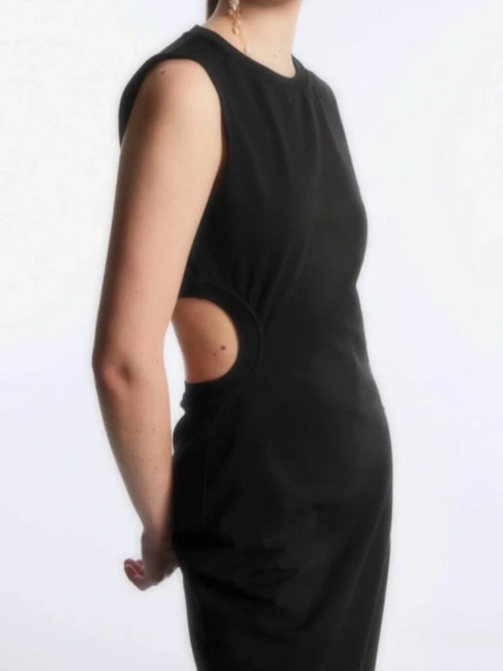 COS NWT Black Sleeveless Midi Cut Out Back Dress Size Medium